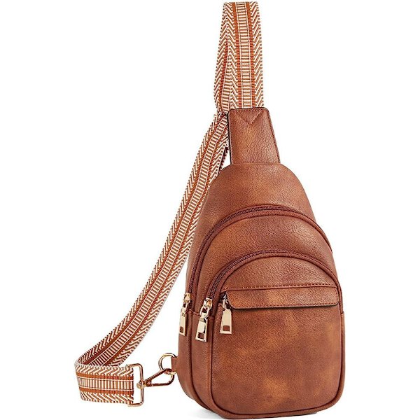 Läder Crossbody-väska Solid Fanny Pack MÖRKBRUN dark brown