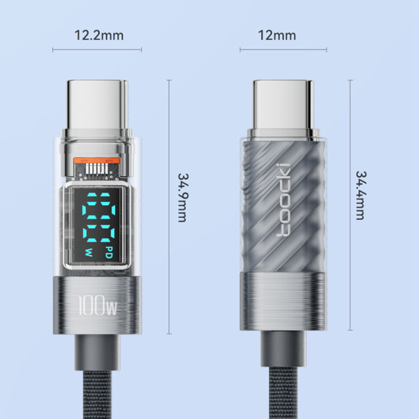 Mobildatakabel Ladekabel 1M100W C-C GRÅ 100W C-C GRÅ 1m100W C-C Grey