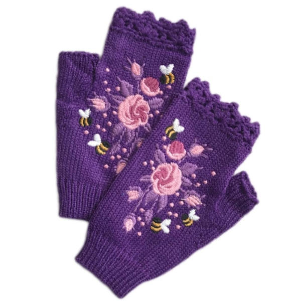 Neulotut Fingerless Gloves Fingerless Gloves TUMMIA LILLAA dark purple