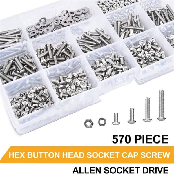 570 STK Hex Socket Cap Bolts Knaphovedskruer Rustfrit stål