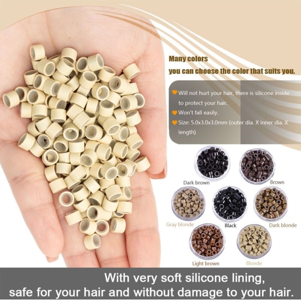 500 STK Hårperler Micro Links Ringe LYSEBRUN Light Brown