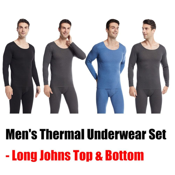 Helt sett med termisk undertøy for menn Long Johns topp og bunn BLÅ Blue 3XL