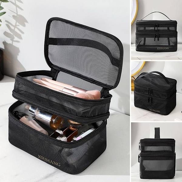 Makeup Taske Rejse Kosmetik Taske RØD DOUBLE LAYER DOBBELT LAG red double layer-double layer