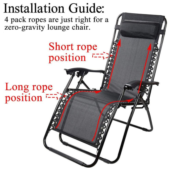 4 Stk/sæt Elastic Cord Chair Hvilestol SORT black