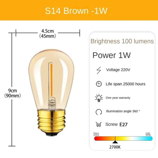 Krystal pære ST45 LED pære 1W-2700KTEA FARVE TEA 1W-2700Ktea color