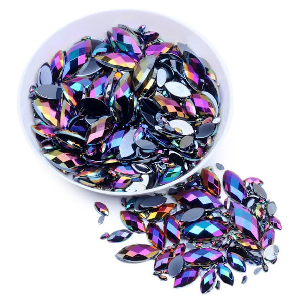 3x6 mm 1000 stk Glitter Facetter Rhinestone Flatback Applique SORT black