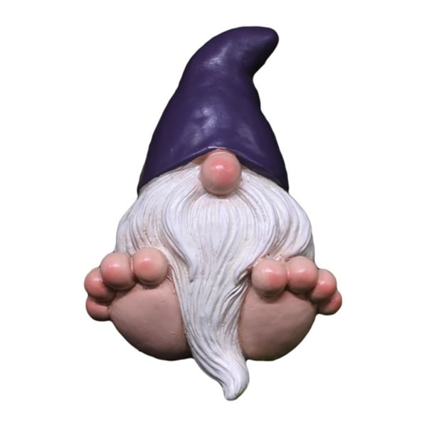 Miniatyr Gnome-figurer Big Feet Dwarfs Statue LILLA purple