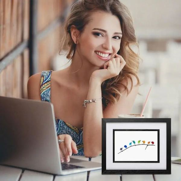 Merilasinen sateenkaaren lintuornamentti lasilintuhahmo 12 12 birds-Black frame