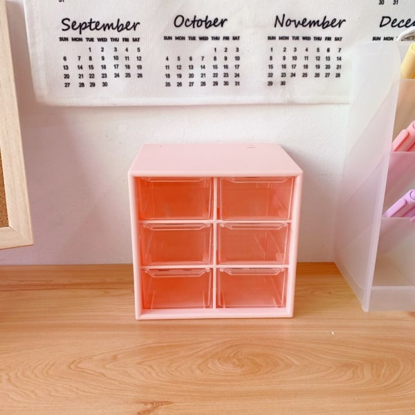 Förvaringsbox Desktop Organizer 6 RÄTT ROSA 6 RÖSA RASTER 6 grids pink