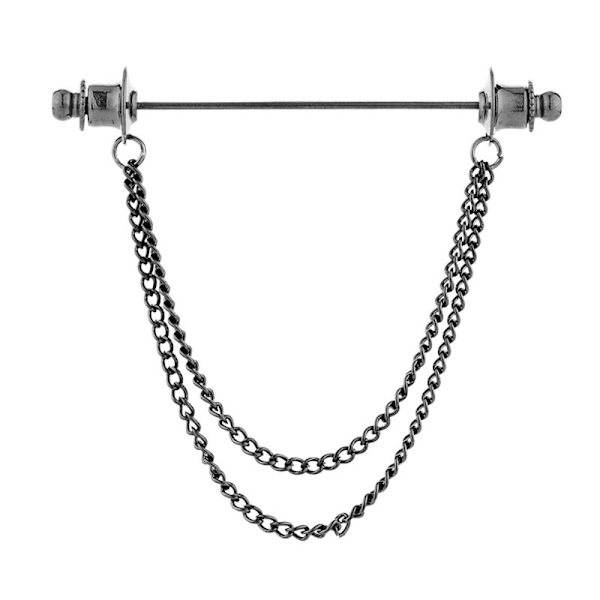 Krave Bar Pin Tie Broche SORT DOBBELT KÆDE DOBBELT KÆDE Black Double Chain-Double Chain