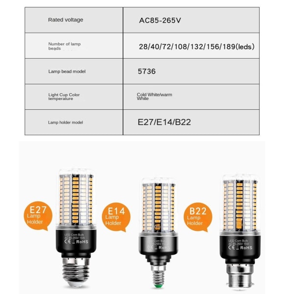 LED Mais Lyspærer Mais Lampe E27-20W-HVIT LYS E27-20W-White Light