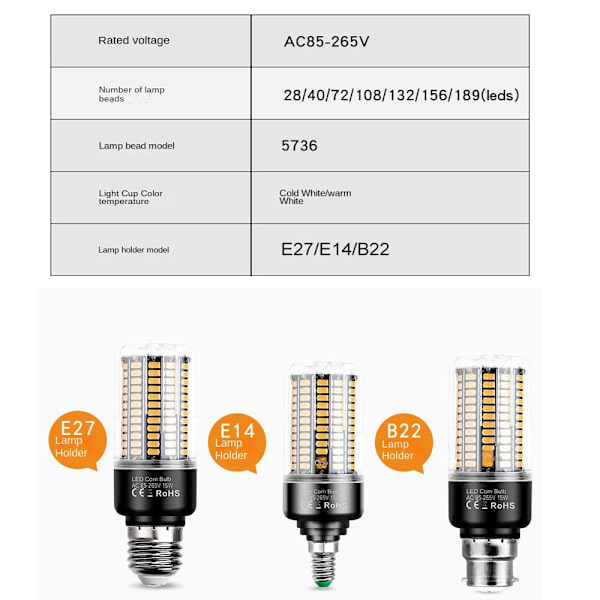 LED Majs Pærer Majs Lampe E27-12W-HVID LYS E27-12W-White Light