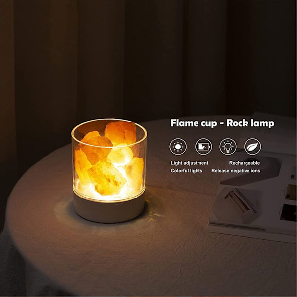 Saltlampa Natural Anion USB Laddning Desktop Färgglad Lampa Sängbord