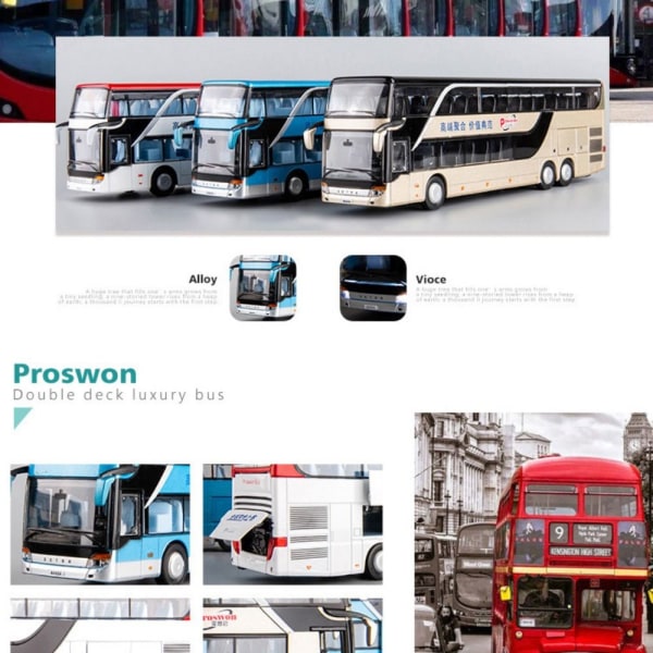Alu Bus Model Dobbelt Sightseeing Bus GULD gold