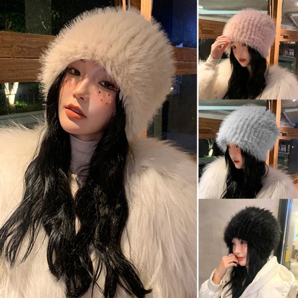 Faux Fur Beanies Hat Pehmovuorauslippis CAP white