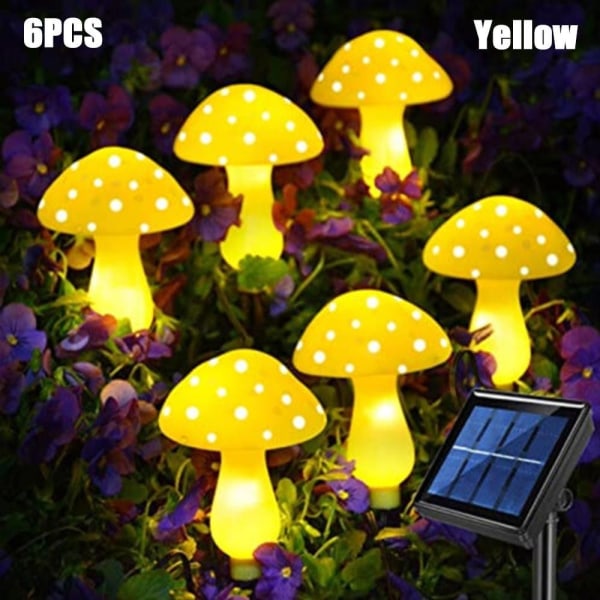 6kpl/ set Solar Mushroom Light Fairy String Lights KELTAINEN Yellow