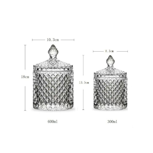300/600 ml lasisäilytys, purkitettu timanttikarkkirasia, läpinäkyvä transparent 600ml-600ml