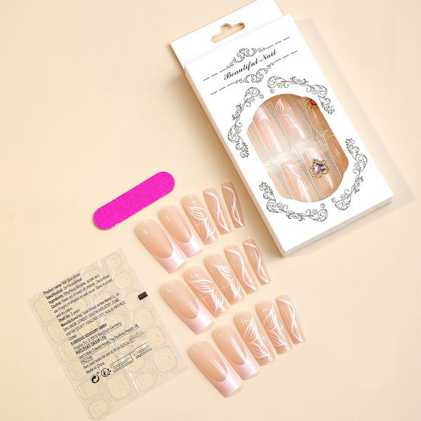 24 kpl Long Water Pipe Fake Nails Diamond tekokynnet Paina