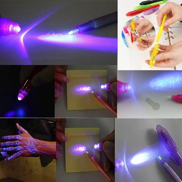 7 stk. UV-lys pen usynlig magisk blyant hemmelig pen multicolor