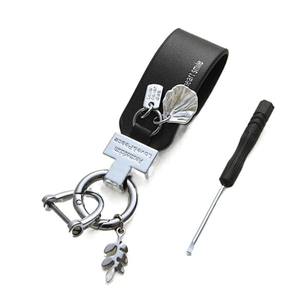 Läder Blomma Bil Nyckelring Bil Hänge SILVER & SVART Silver&black