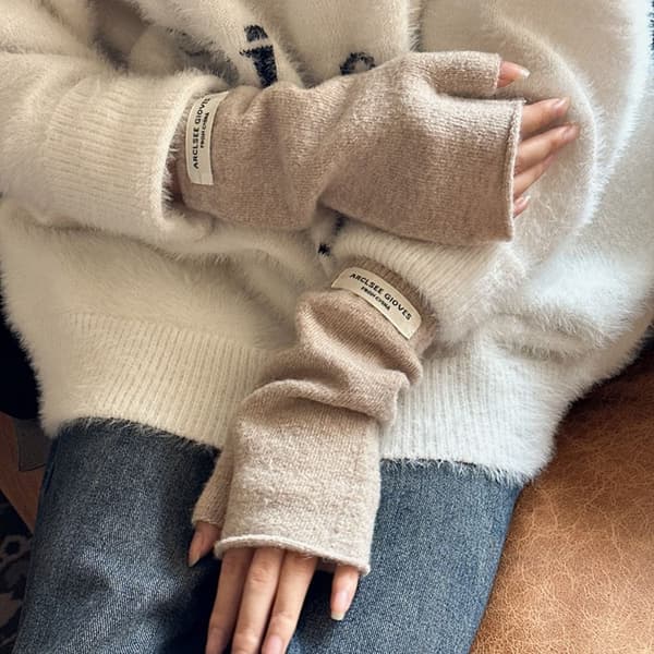 Strikkede hansker håndleddsvanter KHAKI khaki