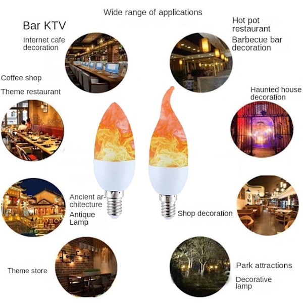 LED flamme lyspærer Candle Fire lyspære E27A A E27A