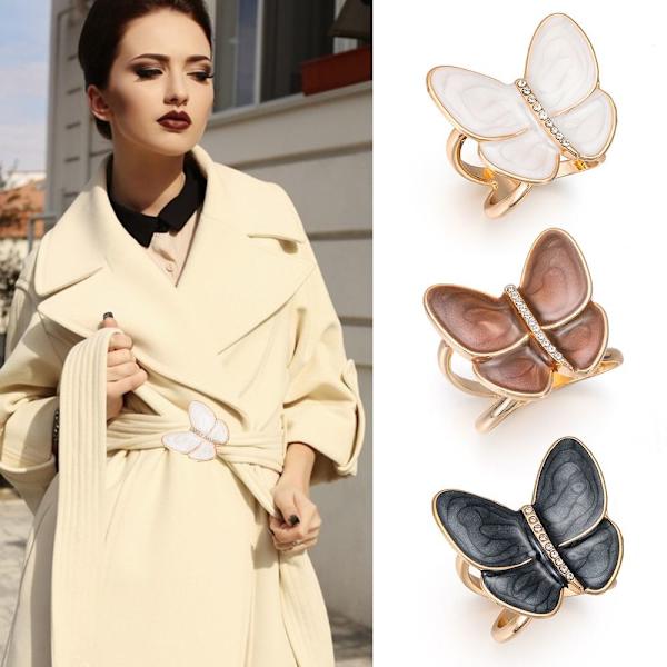 Butterfly Scarf Spänne Rhinestone Scarf Ring Clip KHAKI 20MM khaki 20mm-20mm
