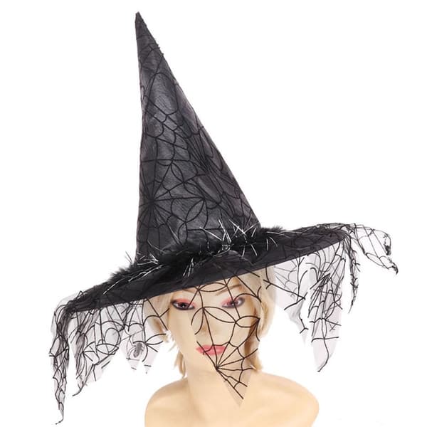 Halloween heksehatte med web slør RØD Red