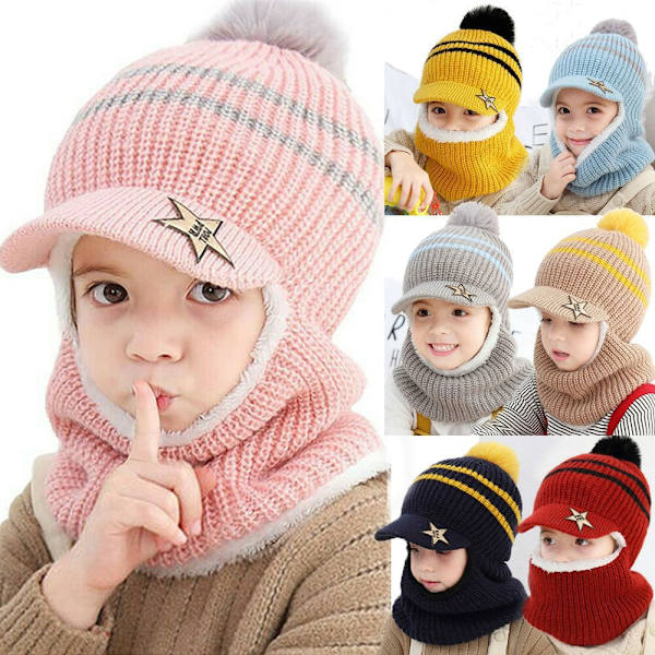 Hooded Scarf Öronlapp Stickad Cap MARINBLÅ navy blue
