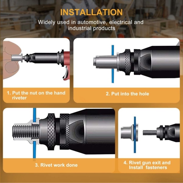 190 kpl Niittimutterit Mutterit Rivnuts Kit -kierremutterit
