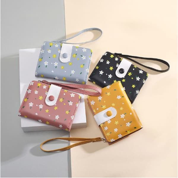 Blomstertrykt lommebok Solid Multi-Card Holder Veske BLÅ blue