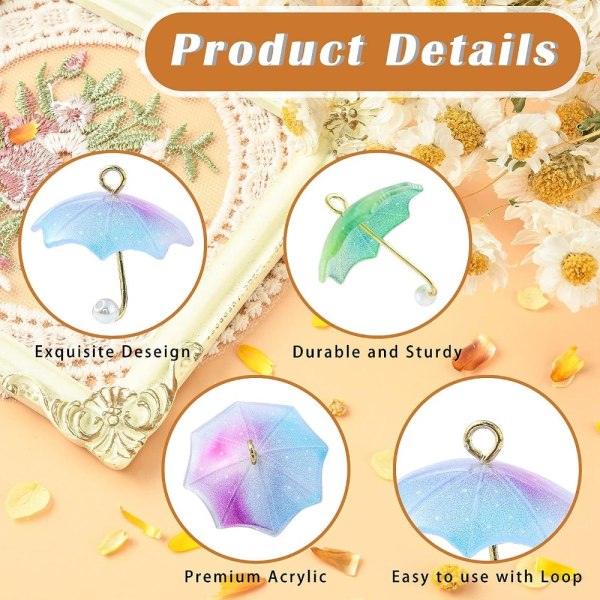12 STK Paraply Charms Resin 3D Paraply Shape Charms Summer