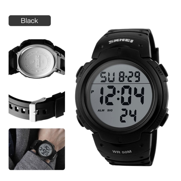 Sportklockor för män LED Digital Watch SVART Black