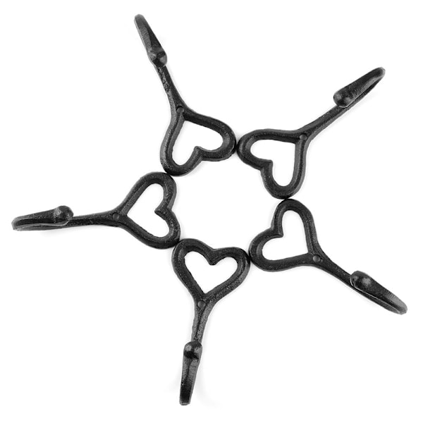 5 ST Love Heart Krok Svart Gjutjärn 5PCS