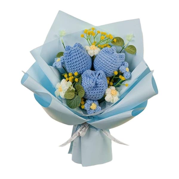Stickad blomstergarnbukett BLÅ blue