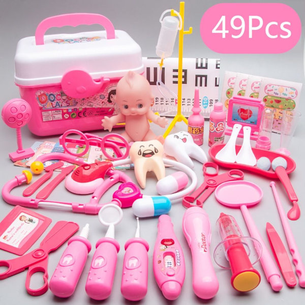 Läkare Toy Set Barnleksaker Sjuksköterska Tandläkare Kit Rollspel pink 53pcs