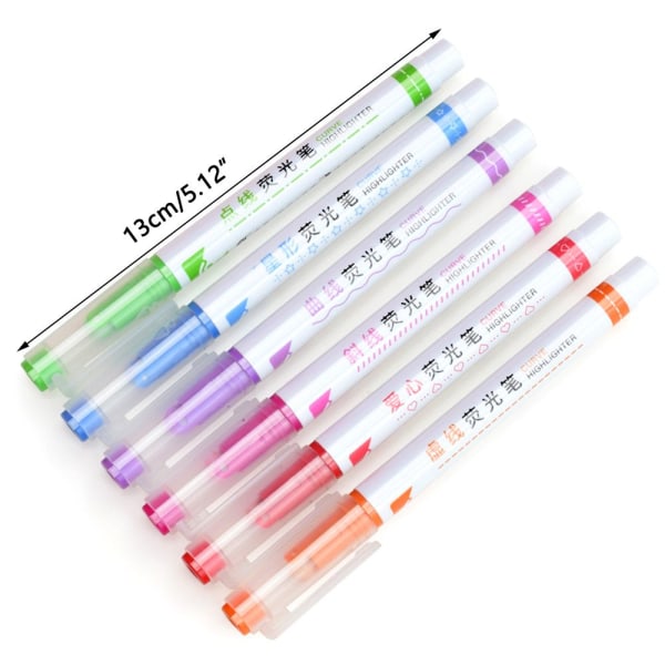 6st Curve Highlighter Pen Markers Pen Färg