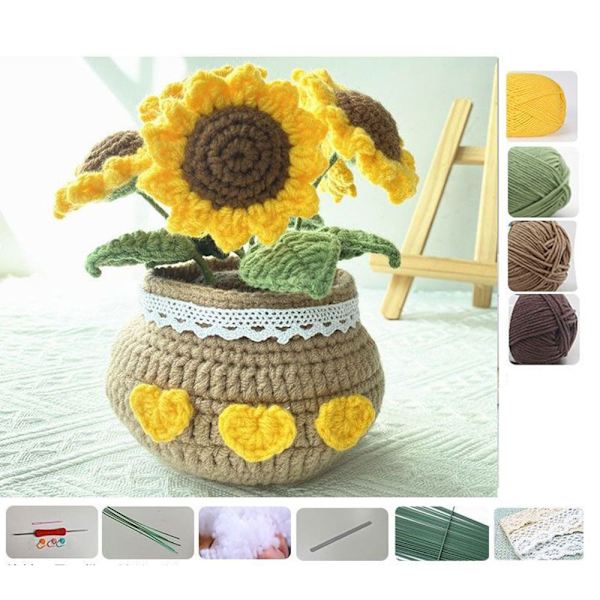 Hæklesæt Blomster Hæklesæt SOLSSIKKE B SOLSNIKKE B Sunflower B potted