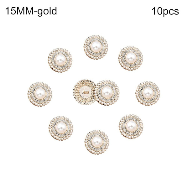 10st Metall Rhinestone Pearl Knappar Skjorta Knappar GULD gold 15MM10pcs-10pcs