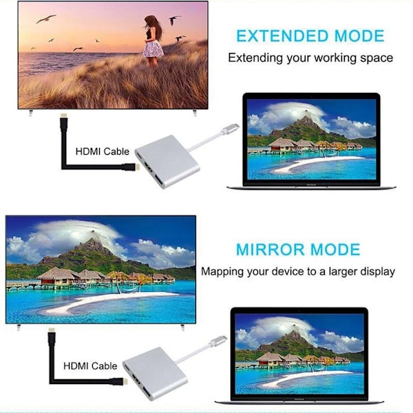 3.0 Hub Adapter Kabelkabel för bärbara datorer 4K HDMI
