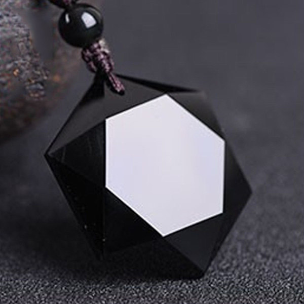 Svart obsidian sten hexagram form hänge halsband