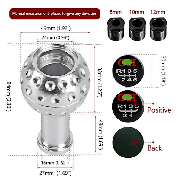 Gear Shift Shift Knott Manuell Trans SILVER Silver