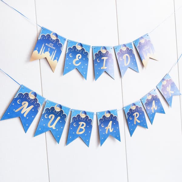 2-pack Pappersflaggor Hängande Dragflaggor EID MUBARAK Banner