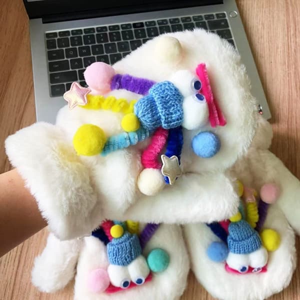1 par fluffhandskar Vintervarma handskar HANDSKAR & VIT ROPE Gloves & White Rope