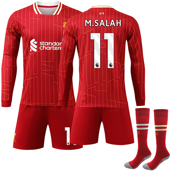 2024-2025 Liverpool Hemmatröja Barn Långärmad Fotbollströja Kit Med Strumpor Nr. 11 Salah 22