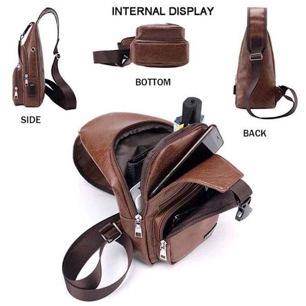Herre Sling Bag Brysttaske med Headset Hul SORT black