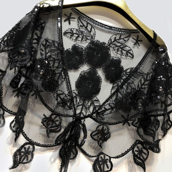 Kvinnors Sjal Aftonbal Cape SVART black