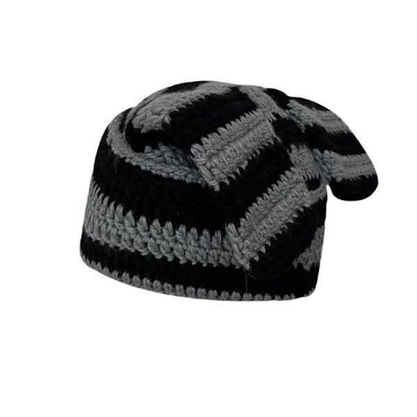 Japansk Beanie Hat Ins Little Devil Striped Hat SORT&GRÅ black&grey