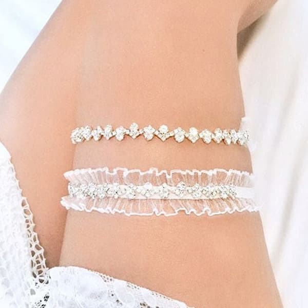 Blonder Blomst Leg Garter Krystall Lårring HVIT&SØLV white&silver