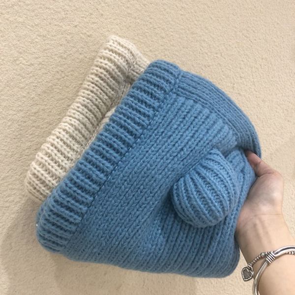 Pullover Stickad Mössa Varm Balaclava Mössa BLÅ blue
